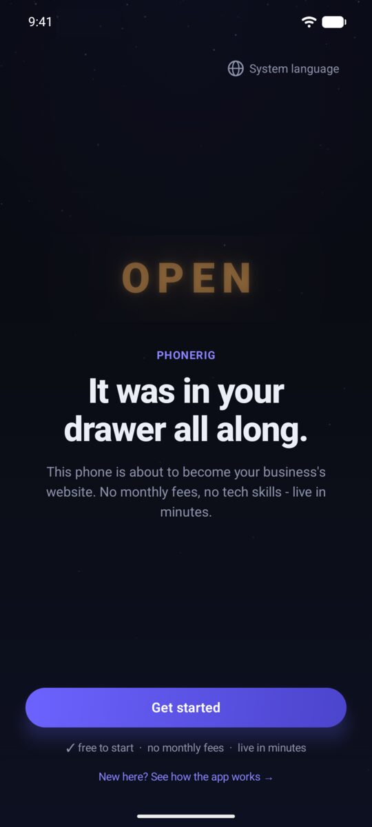 PhoneRig welcome screen
