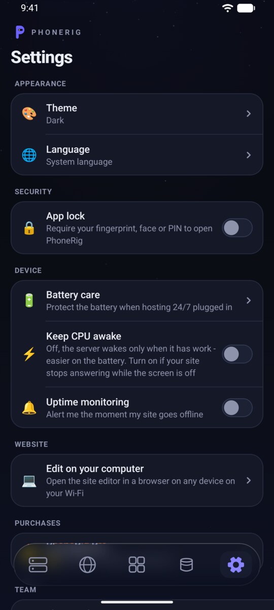 Settings tab