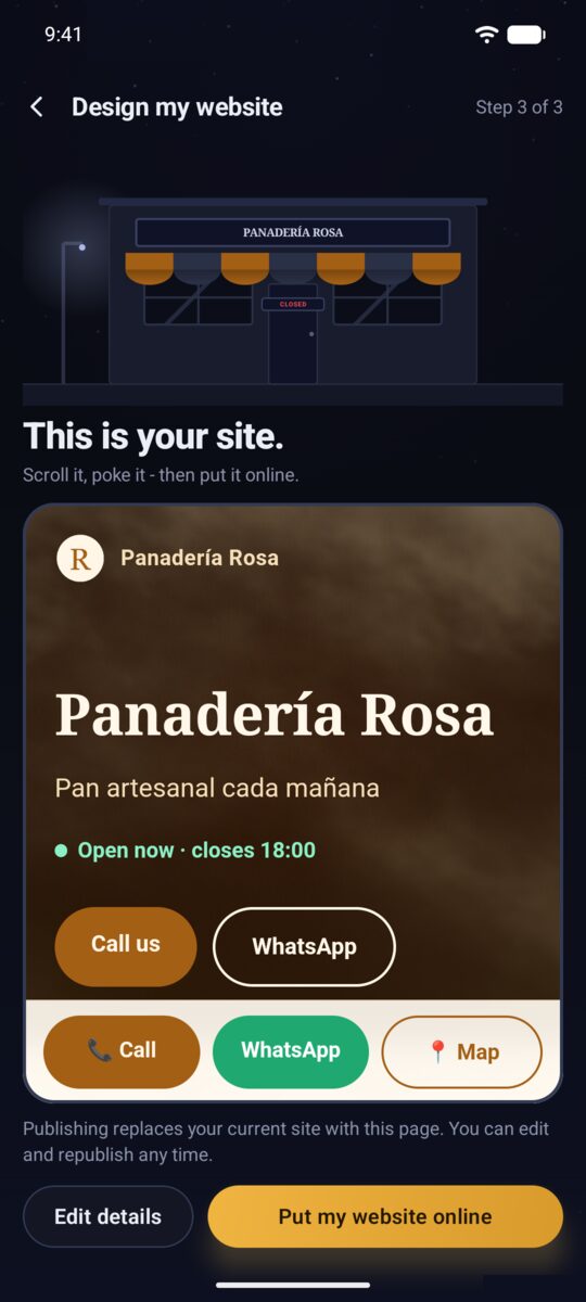 Site builder step 3: live preview of your website