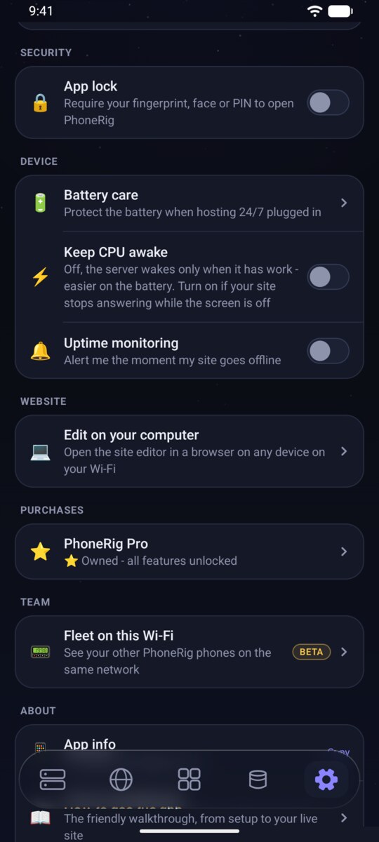 Fleet on this Wi-Fi (beta) in PhoneRig's settings